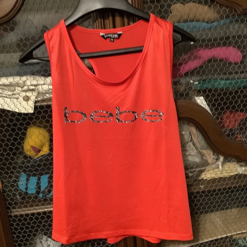 💕BeBe Sports Performance Razorback Tank size M, Floral Bebe print on front